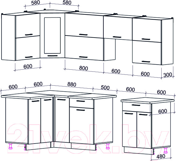 Изображение товара Кухонный гарнитур Интерлиния Мила Gloss 60-12x26 (ваниль/асфальт глянец)