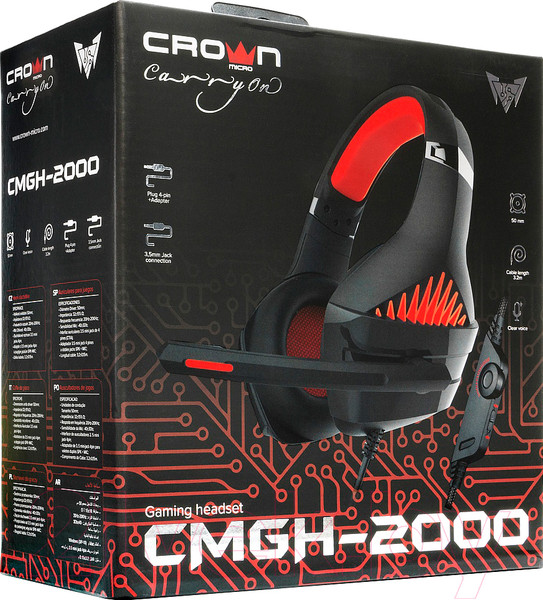Изображение товара Наушники-гарнитура Crown CMGH-2000 (черный/красный)