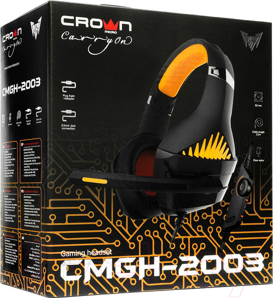 Изображение товара Наушники-гарнитура Crown CMGH-2003 (черный/оранжевый)