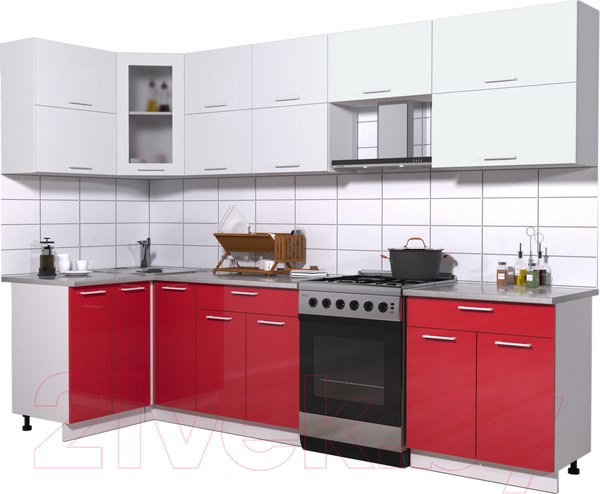 Изображение товара Кухонный гарнитур Интерлиния Мила Gloss 60-12x29 (белый/красный глянец)