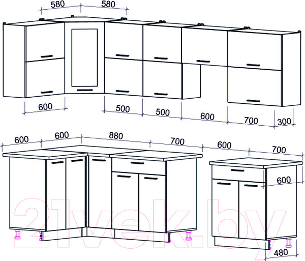 Изображение товара Кухонный гарнитур Интерлиния Мила Gloss 60-12x29 (бордовый/черный глянец)
