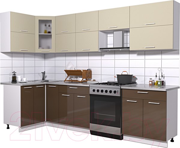 Изображение товара Кухонный гарнитур Интерлиния Мила Gloss 60-12x29 (ваниль/шоколад глянец)