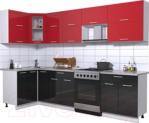 Изображение товара Кухонный гарнитур Интерлиния Мила Gloss 60-12x29 (красный/черный глянец)