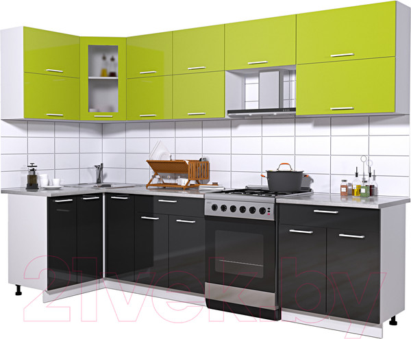 Изображение товара Кухонный гарнитур Интерлиния Мила Gloss 60-12x29 (яблоко/черный глянец)
