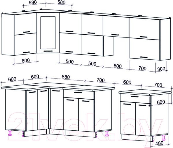 Изображение товара Кухонный гарнитур Интерлиния Мила Gloss 60-12x29 (яблоко/черный глянец)