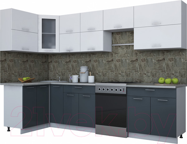 Изображение товара Кухонный гарнитур Interline Мила Gloss 60-12x30 (белый/асфальт глянец)