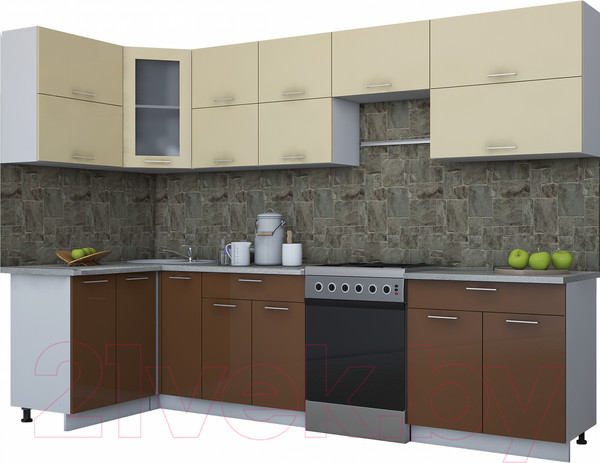 Изображение товара Кухонный гарнитур Интерлиния Мила Gloss 60-12x30 (ваниль/шоколад глянец)
