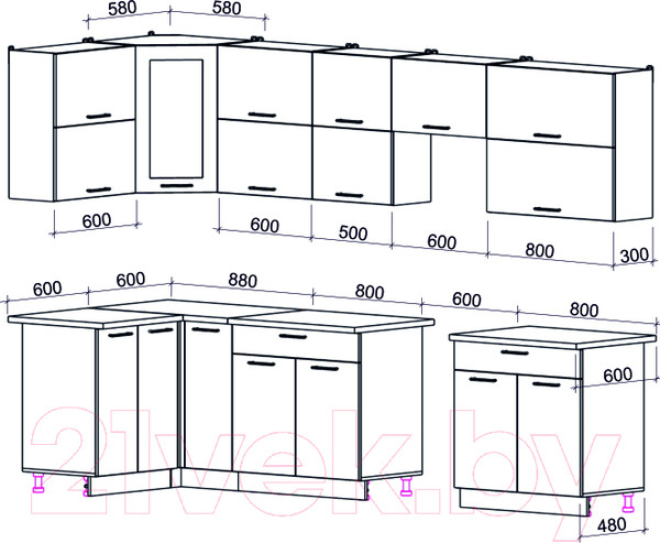 Изображение товара Кухонный гарнитур Интерлиния Мила Gloss 60-12x31 (капучино глянец)