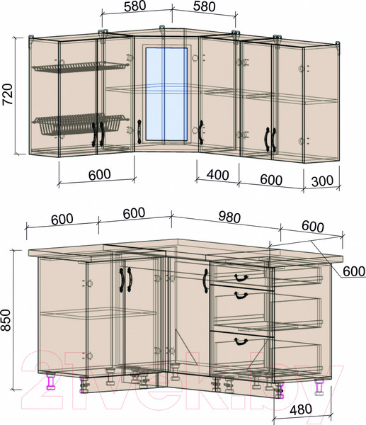 Изображение товара Кухонный гарнитур Интерлиния Мила Крафт 1.2x1.6 (дуб королевский)