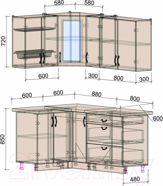 Изображение товара Кухонный гарнитур Интерлиния Мила Крафт 1.2x1.7 (дуб снежный)