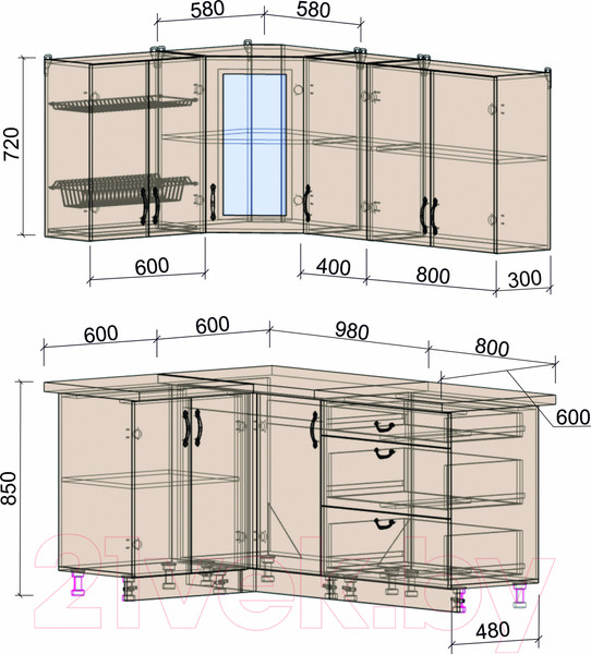 Изображение товара Кухонный гарнитур Интерлиния Мила Крафт 1.2x1.8 (дуб королевский)