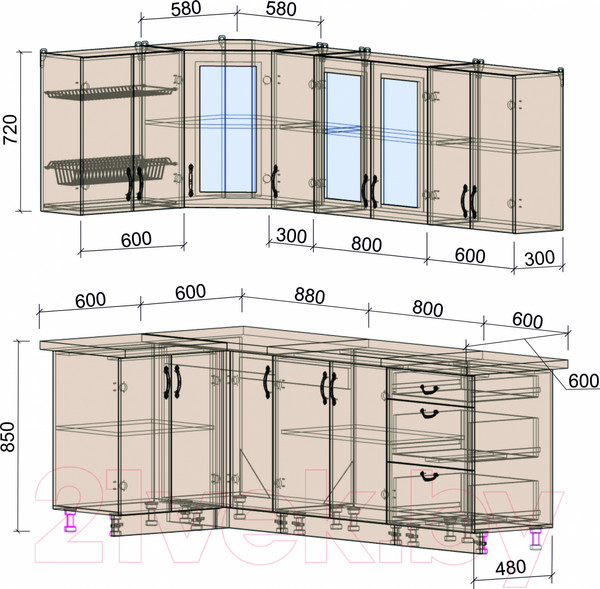 Изображение товара Кухонный гарнитур Интерлиния Мила Крафт 1.2x2.3 (дуб королевский)