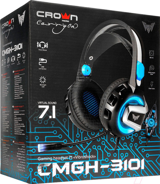 Изображение товара Наушники-гарнитура Crown CMGH-3101 (черный/синий)