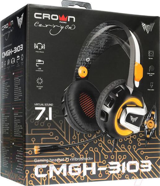 Изображение товара Наушники-гарнитура Crown CMGH-3103 (черный/оранжевый)