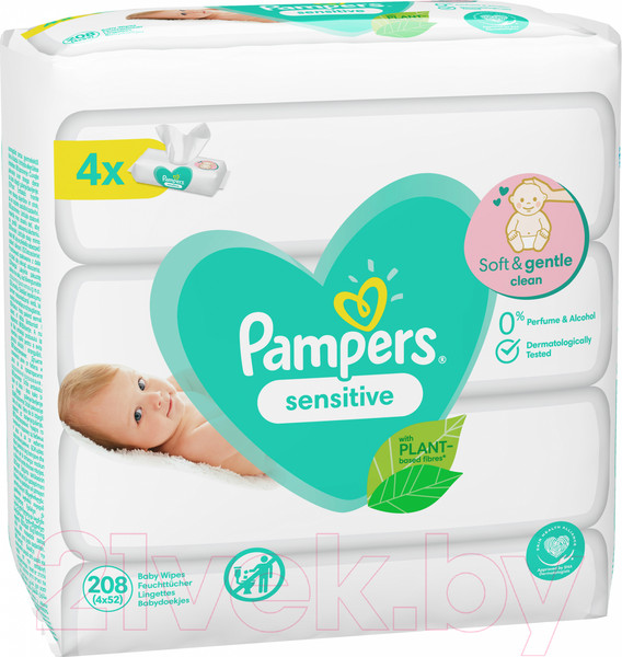 Изображение товара Влажные салфетки детские Pampers Sensitive (4x52шт)