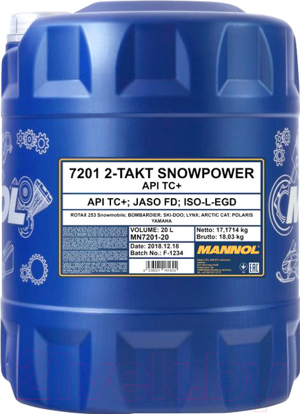 Изображение товара Моторное масло Mannol 2 -Takt Snowpower TC+ / MN7201 (20л)