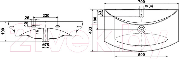 Изображение товара Умывальник Керамин Палермо 70 Premium (белый)