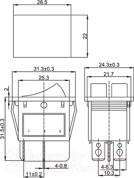 Изображение товара Выключатель клавишный Rexant ON-OFF 36-2450 двойной (красный-зеленый)