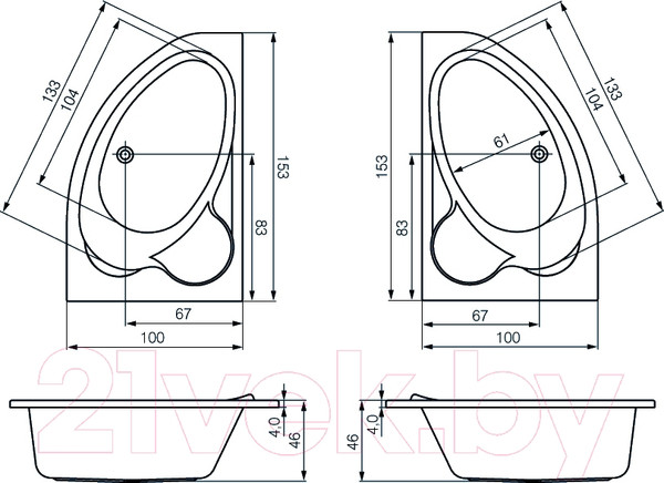 Изображение товара Ванна акриловая Cersanit Kaliope 153x100 L (с ножками)