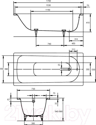 Изображение товара Ванна стальная Kaldewei Saniform Plus 371-1 170x73 (easy-clean)