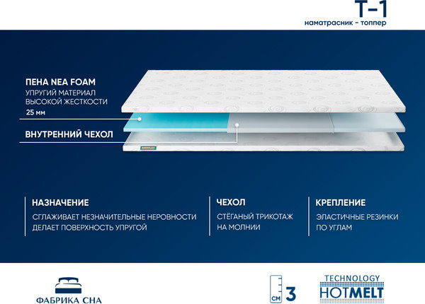 Изображение товара Наматрасник ортопедический Фабрика сна Топпер Т-1 90x200