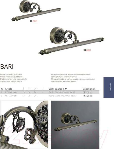 Изображение товара Подсветка для картин и зеркал Arte Lamp Bari A6712AP-1AB