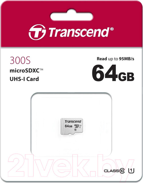 Изображение товара Карта памяти Transcend microSDXC 64GB UHS-I V30 (TS64GUSD300S)