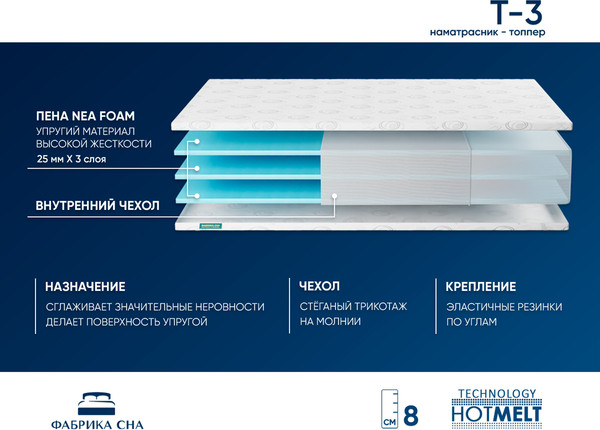 Изображение товара Наматрасник ортопедический Фабрика сна Топпер Т-3 160x200