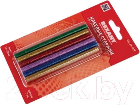 Изображение товара Клеевые стержни Rexant 09-1025 (12шт, цветной с блестками)