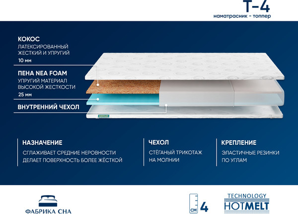 Изображение товара Наматрасник ортопедический Фабрика сна Топпер Т-4 80x190