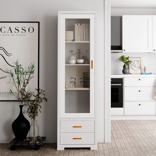 Изображение товара Шкаф-пенал с витриной Dipriz Мэдисон / Д.1151.1 (белый воск)