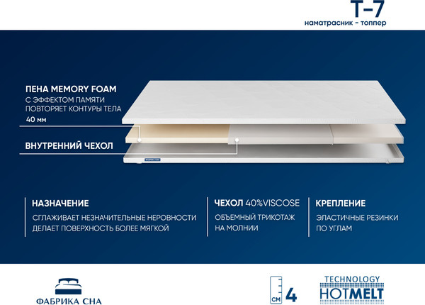 Изображение товара Наматрасник ортопедический Фабрика сна Топпер Т-7 80x200