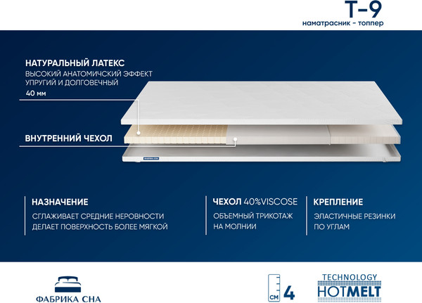 Изображение товара Наматрасник ортопедический Фабрика сна Топпер Т-9 180x190
