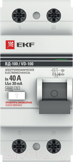Изображение товара Устройство защитного отключения EKF PROxima ВД-100 2P 40А 30мА / elcb-2-40-30-em-pro