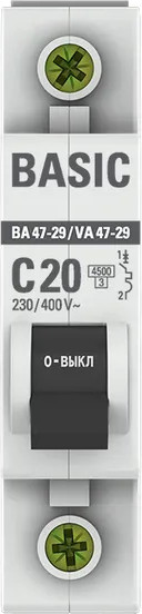 Изображение товара Выключатель автоматический EKF ВА 47-29 1P 20А (C) 4.5кА / mcb4729-1-20C