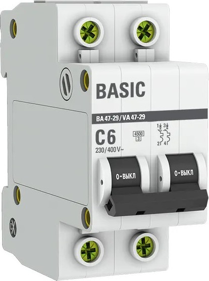 Изображение товара Выключатель автоматический EKF ВА 47-29 2P 6A (C) 4.5кА / mcb4729-2-06C