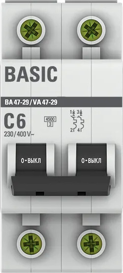 Изображение товара Выключатель автоматический EKF ВА 47-29 2P 6A (C) 4.5кА / mcb4729-2-06C
