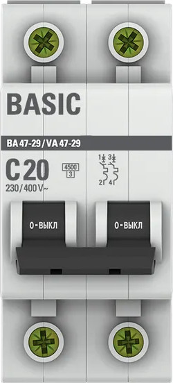 Изображение товара Выключатель автоматический EKF ВА 47-29 2P 20A (C) 4.5кА / mcb4729-2-20C