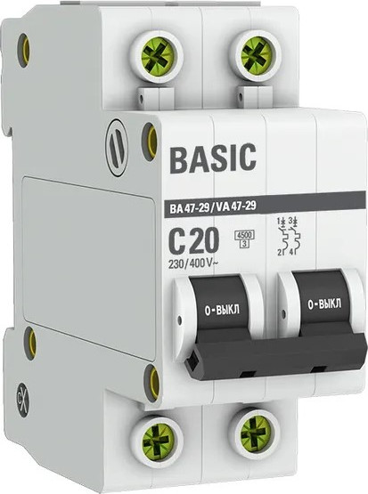 Изображение товара Выключатель автоматический EKF ВА 47-29 2P 20A (C) 4.5кА / mcb4729-2-20C