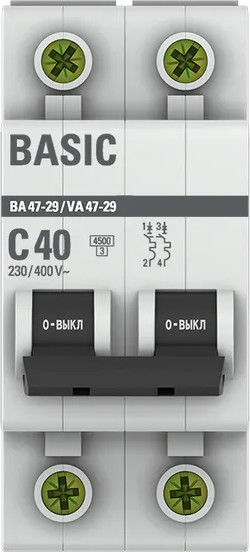 Изображение товара Выключатель автоматический EKF ВА 47-29 2P 40A (C) 4.5кА / mcb4729-2-40C