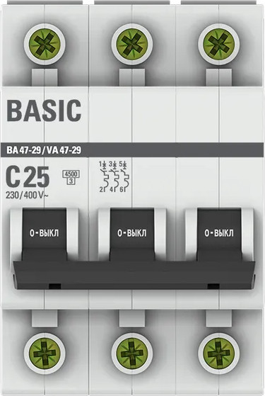 Изображение товара Выключатель автоматический EKF ВА 47-29 3P 25А (С) 4.5кА / mcb4729-3-25C