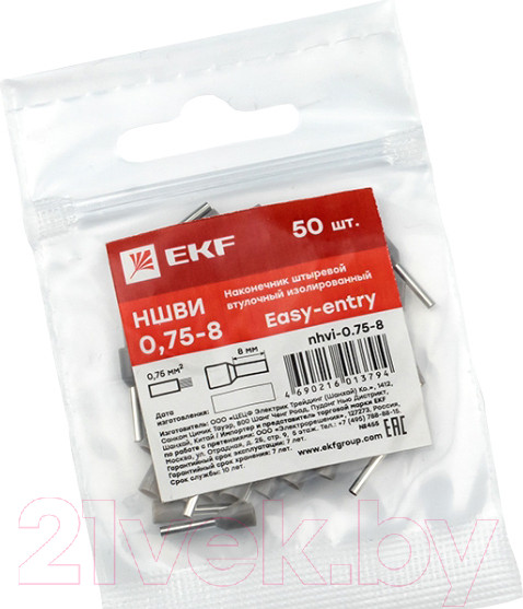 Изображение товара Наконечник-гильза для кабеля EKF PROxima NHVI-0.75-8 (50шт)