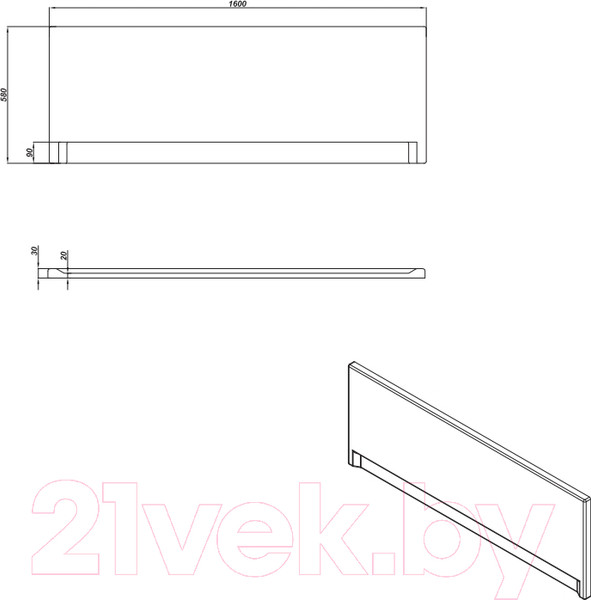Изображение товара Экран для ванны Cersanit Универсальный Тип 1 160 (PA-TYPE1-160-W)