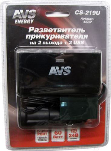 Изображение товара Разветвитель в прикуриватель AVS CS219U / 43262