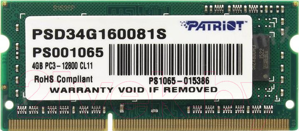 Изображение товара Оперативная память DDR3 Patriot PSD34G160081S