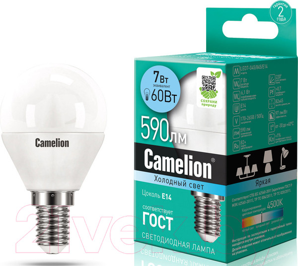 Изображение товара Лампа Camelion LED7-G45-845-E14 / 12071