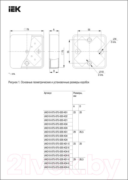 Изображение товара Коробка распределительная IEK КМ41216-01 / UKO10-075-075-028-K01