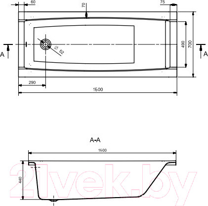 Изображение товара Ванна акриловая Santek Санторини 160x70 (1WH302494)
