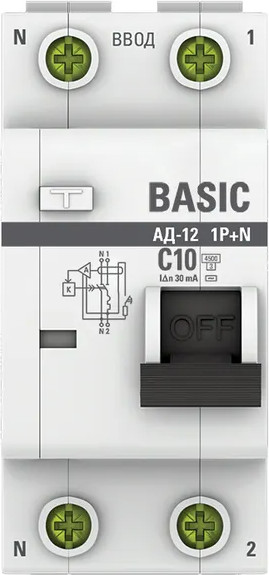 Изображение товара Дифференциальный автомат EKF Basic АД-12 1P+N 10А 30мА АС C / DA12-10-30-bas
