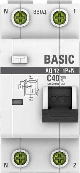 Изображение товара Дифференциальный автомат EKF Basic АД-12 1P+N 40А 30мА АС C / DA12-40-30-bas